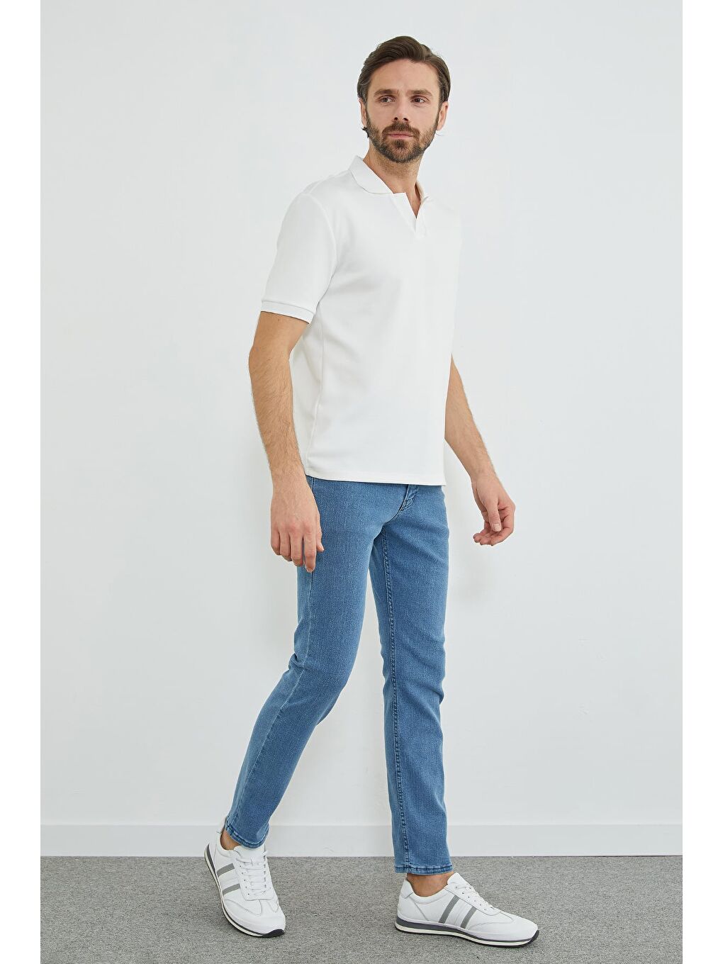 Mavi Fermuarlı Slim Fit Jean-1