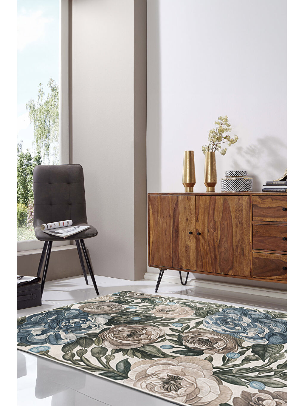 Bej Dekoratif Özel Tasarım Yıkanabilir İnce Kaymaz Tabanlı Modern Halı KECE FR10-2