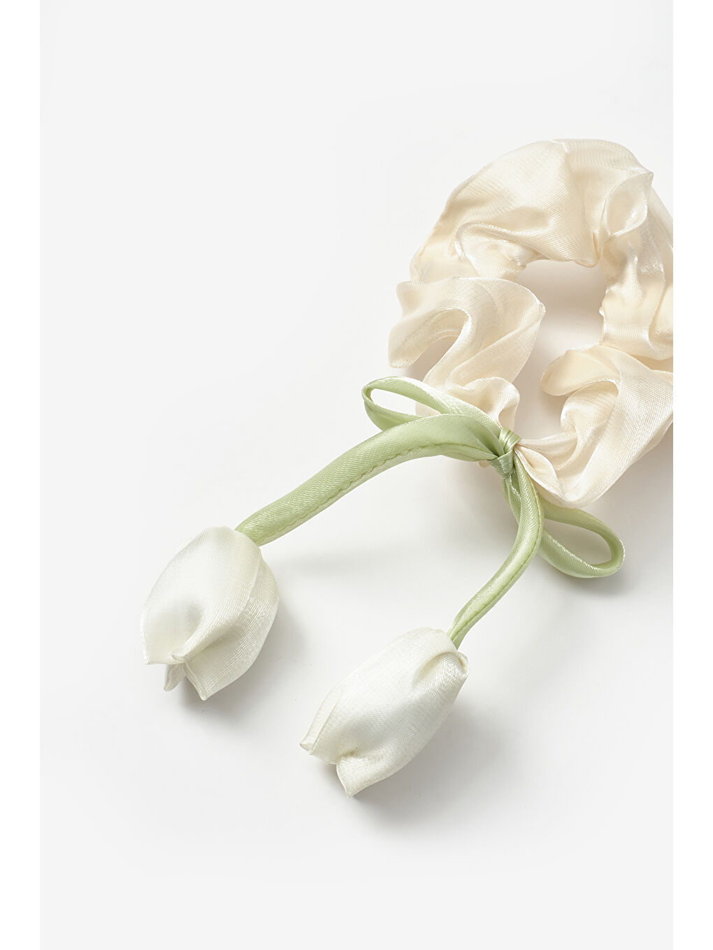 Ekru Lale Figürlü Kız Çocuk Lastik Toka-1