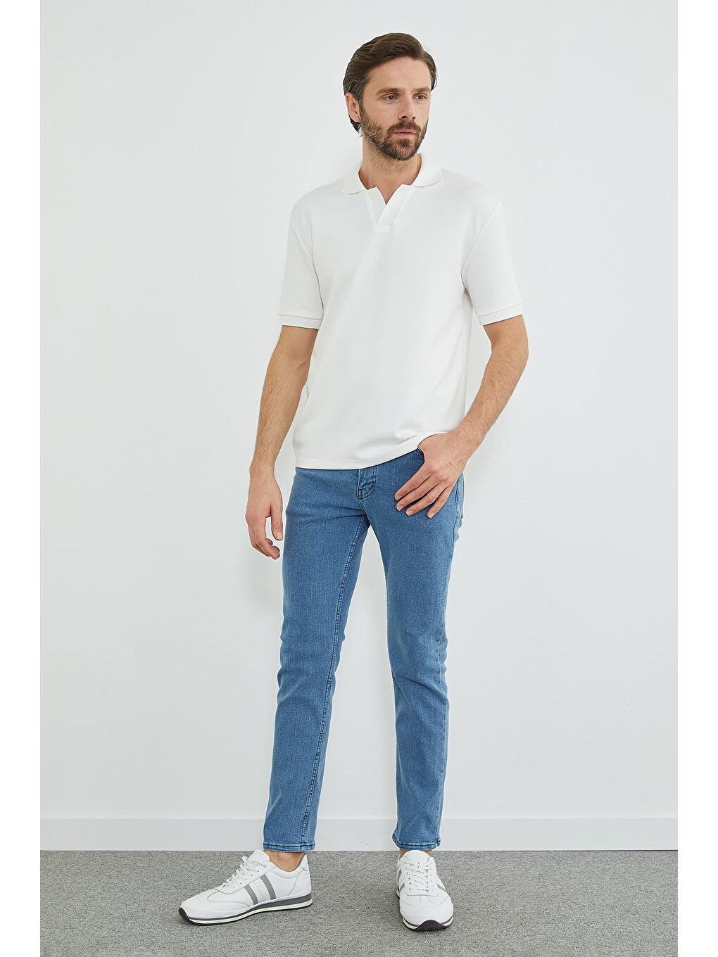 Mavi Fermuarlı Slim Fit Jean-2