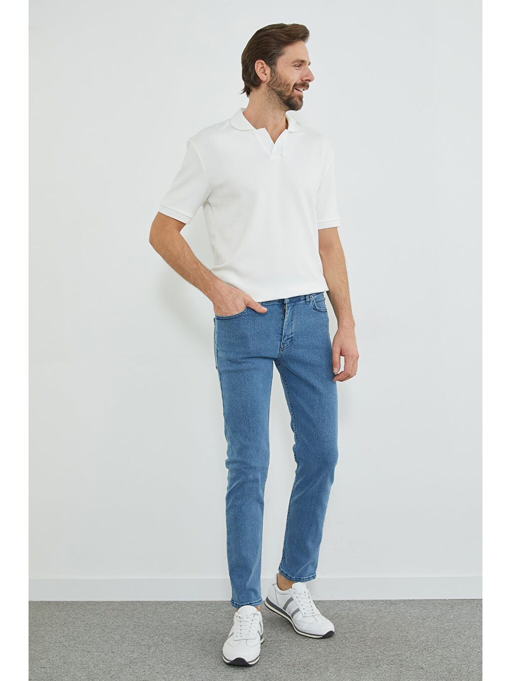 Mavi Fermuarlı Slim Fit Jean-3