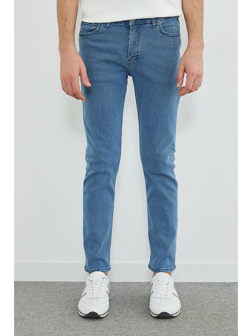 Mavi Fermuarlı Slim Fit Jean-4