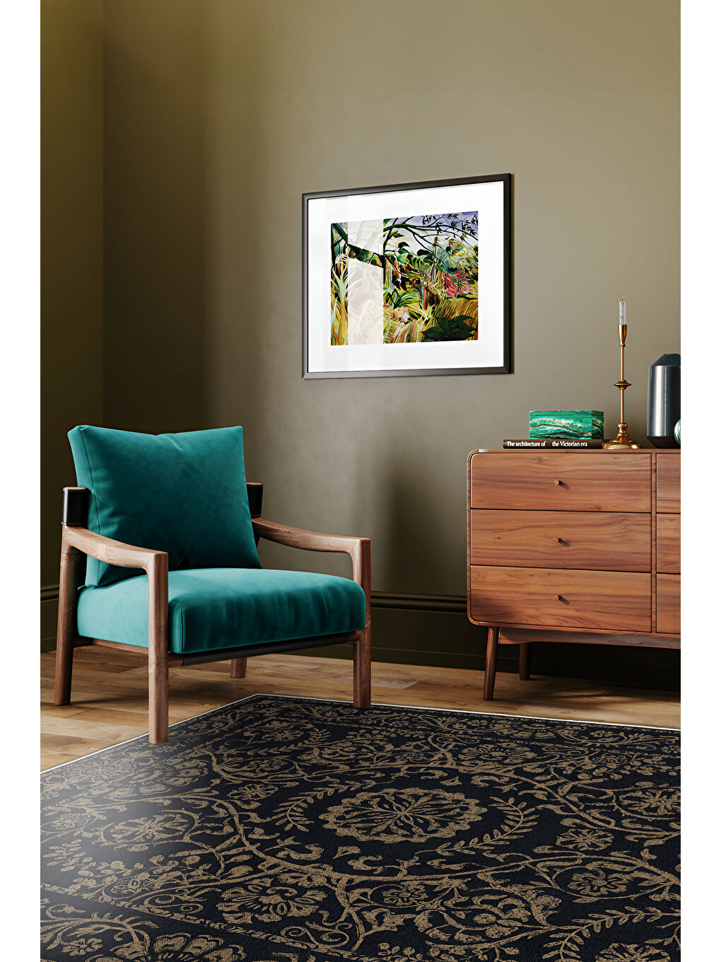 Siyah Dekoratif Özel Tasarım Yıkanabilir İnce Kaymaz Tabanlı Modern Halı KECE FR11-1