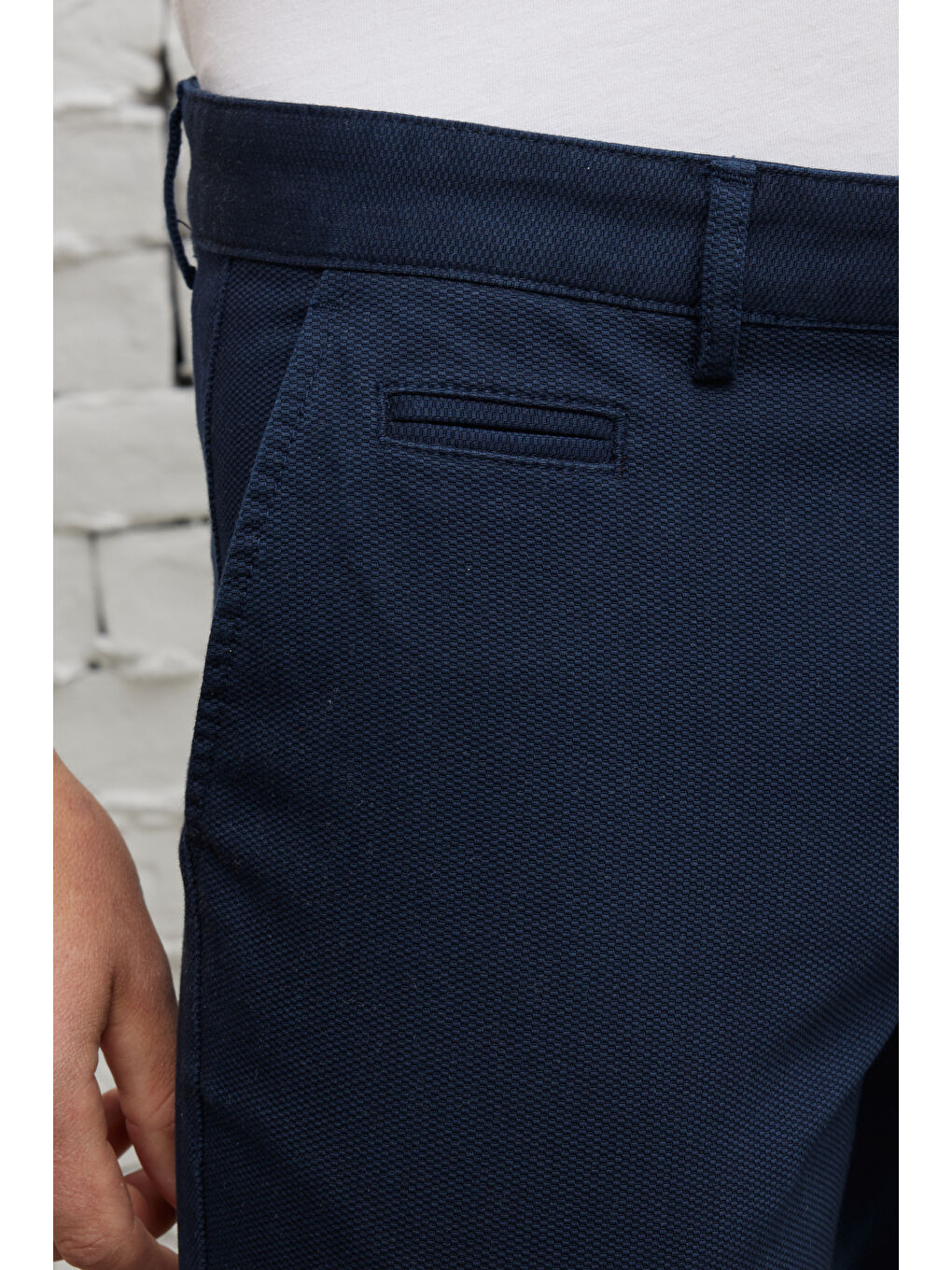 Erkek Lacivert Slim Fit Dar Kesim Yan Cepli Pamuklu Esnek Armürlü Pantolon-2