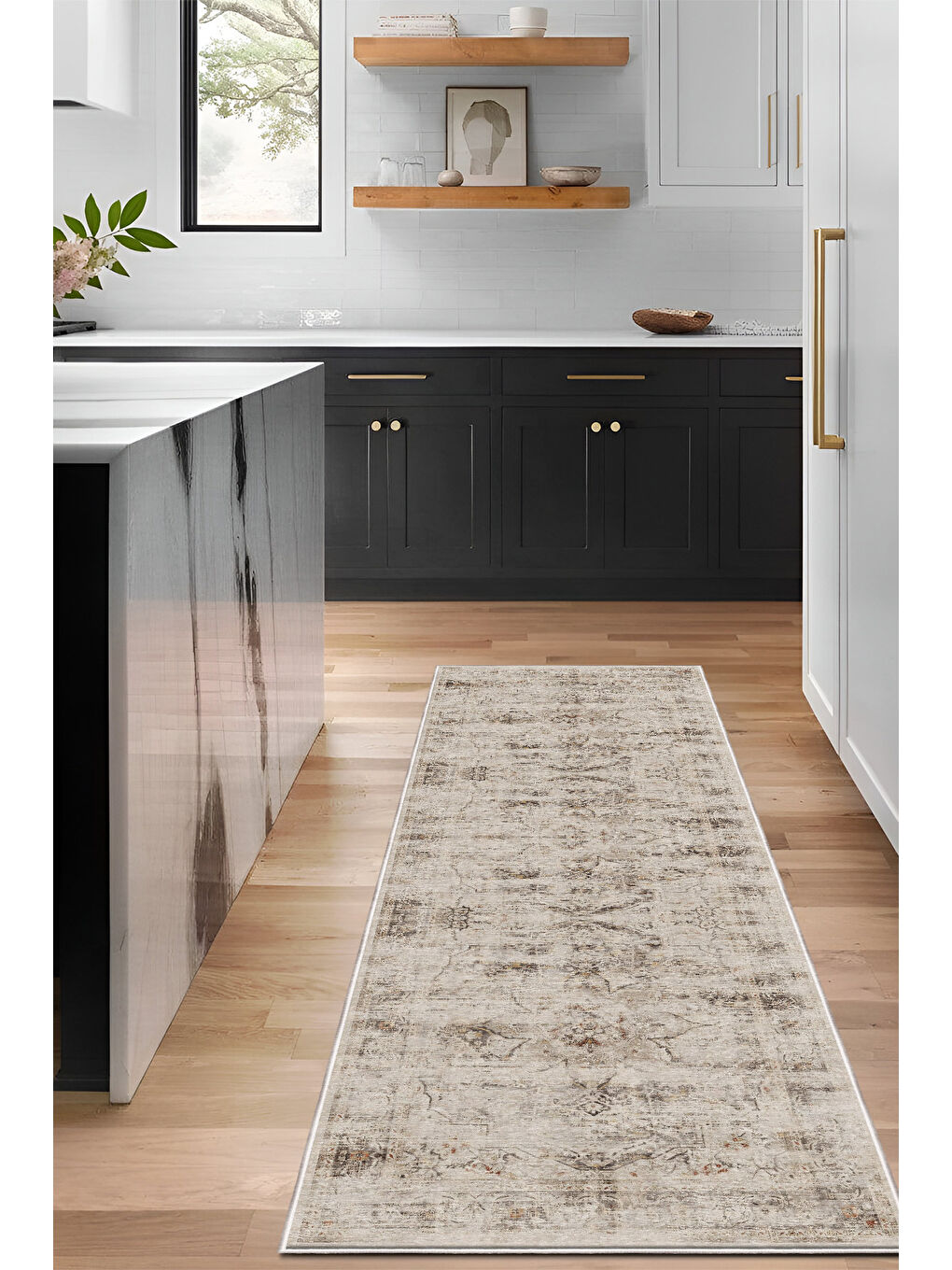 Bej Dekoratif Özel Tasarım Yıkanabilir İnce Kaymaz Tabanlı Modern Halı KECE FR08-4