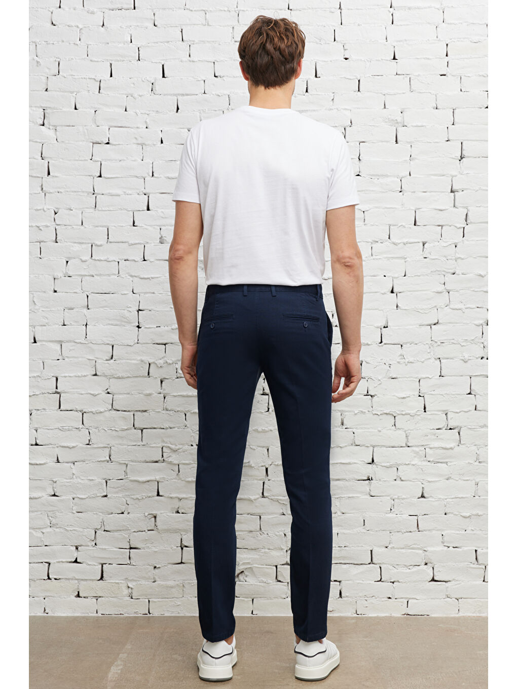 Erkek Lacivert Slim Fit Dar Kesim Yan Cepli Pamuklu Esnek Armürlü Pantolon-3