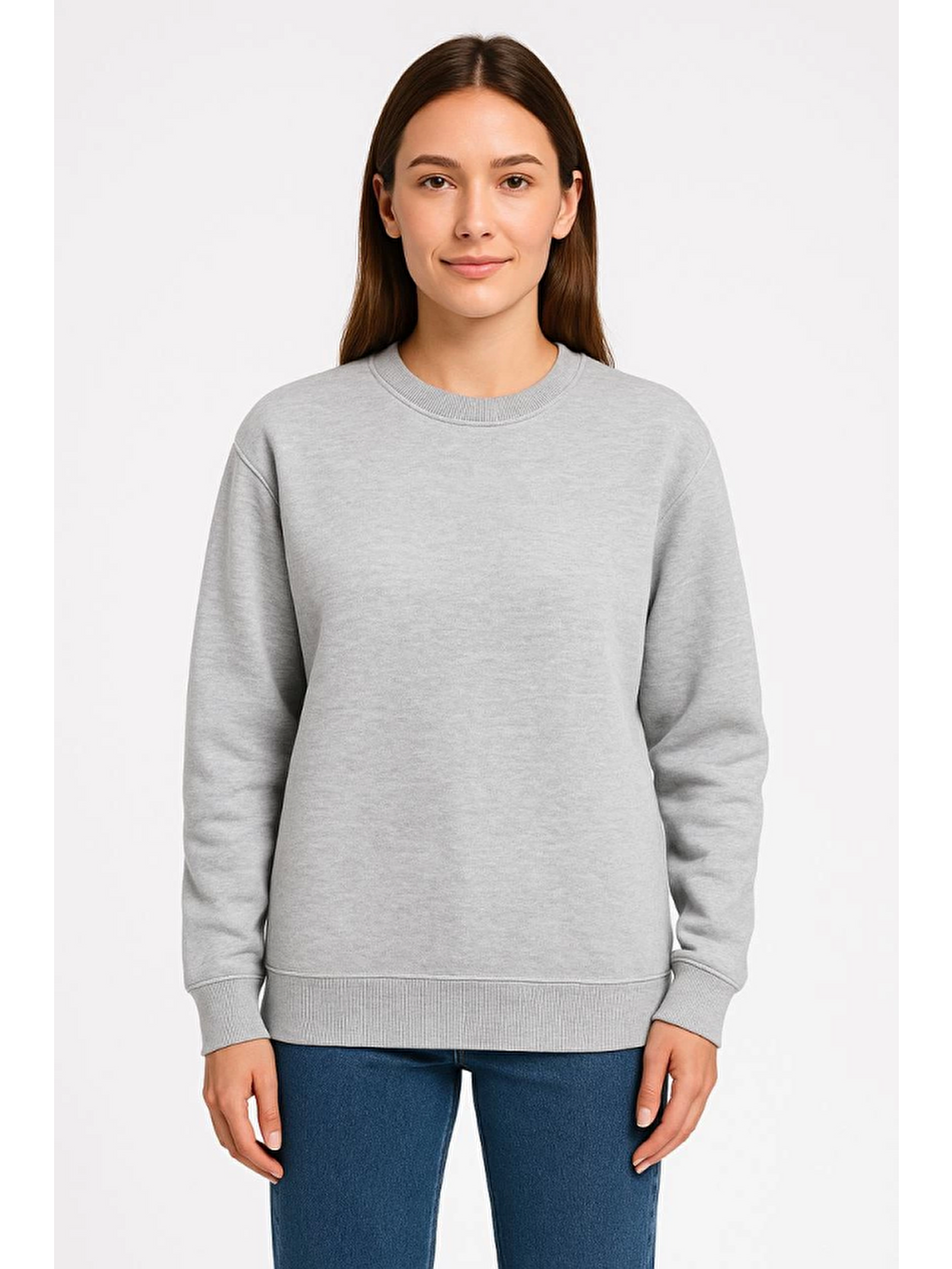 Üç İplik Düz Bisiklet Yaka Sweatshirt - Gri