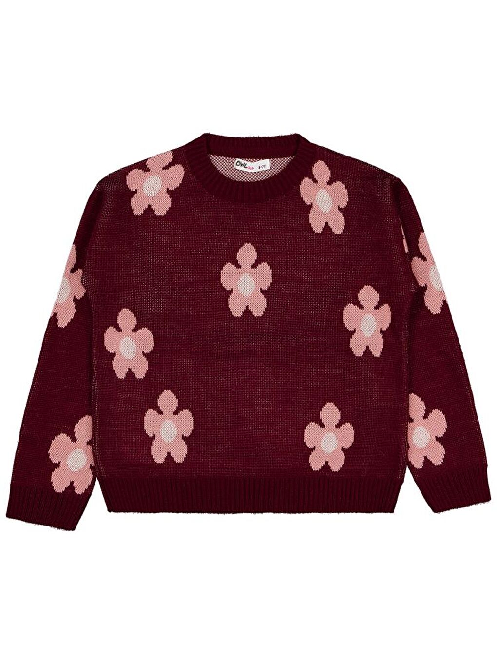 Girls Papatya Desenli 6-9 Yaş Kazak - Bordo 7-8 Yaş