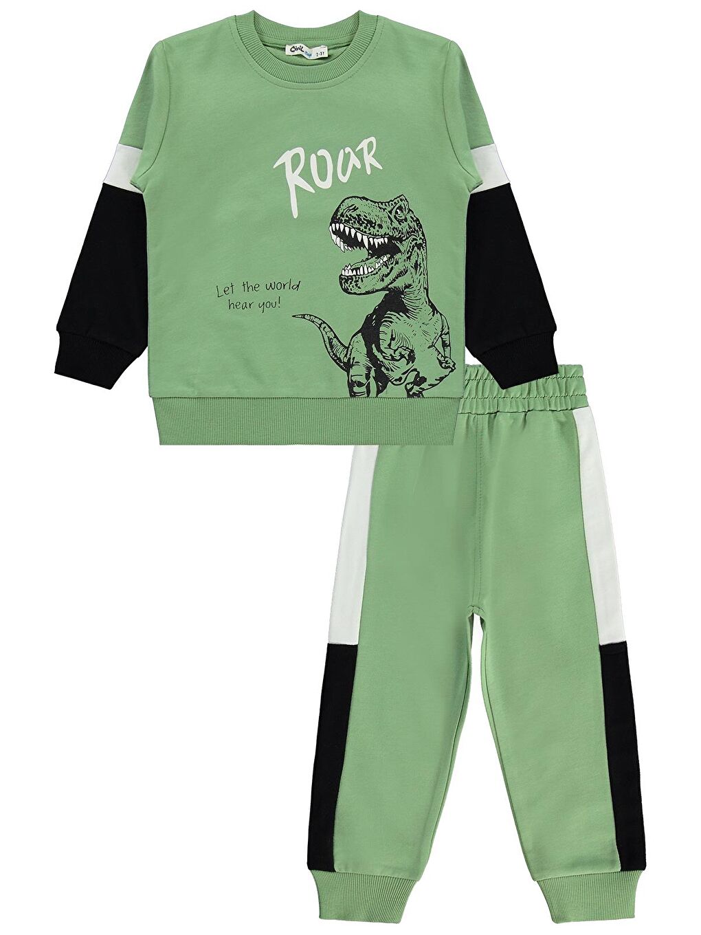 Haki Boys Dinozor Baskılı 2-5 Yaş Eşofman Takımı