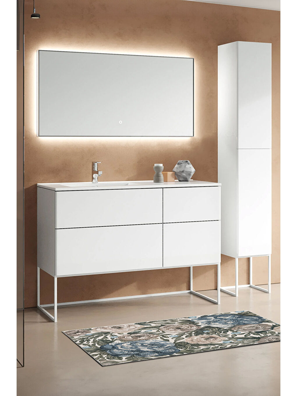 Bej Dekoratif Özel Tasarım Yıkanabilir İnce Kaymaz Tabanlı Modern Halı KECE FR10-3