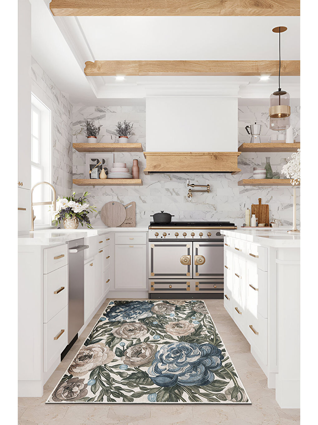 Bej Dekoratif Özel Tasarım Yıkanabilir İnce Kaymaz Tabanlı Modern Halı KECE FR10-4