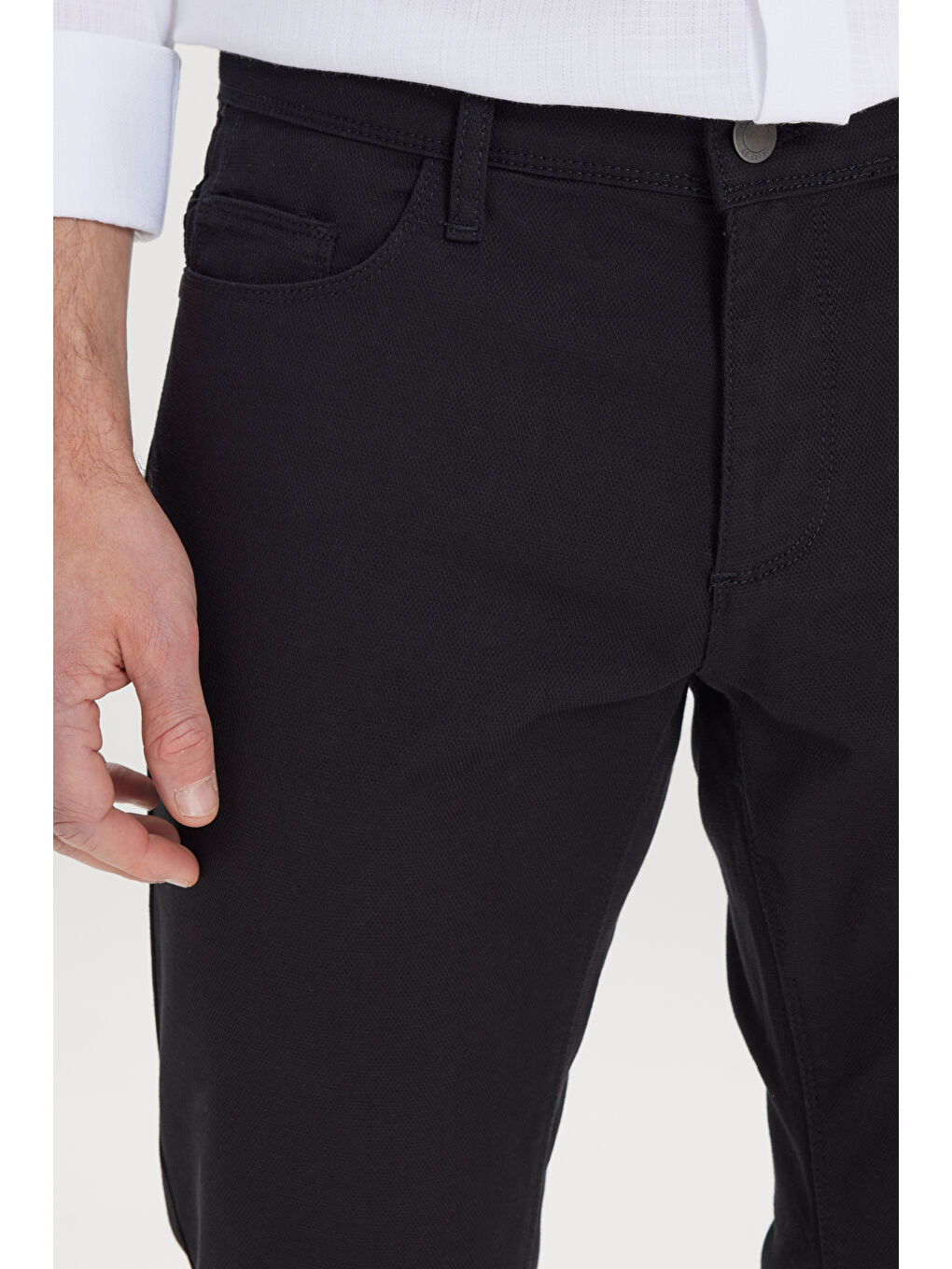 Erkek Siyah Slim Fit Dar Kesim 5 Cep Armürlü Esnek Pantolon-4