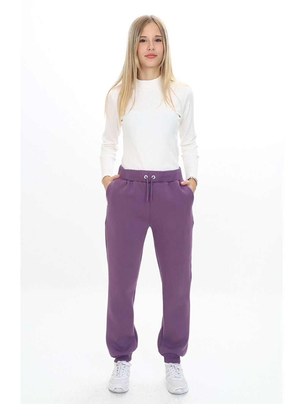 Mor Kız Çocuk Nakışlı Eşofman Alt