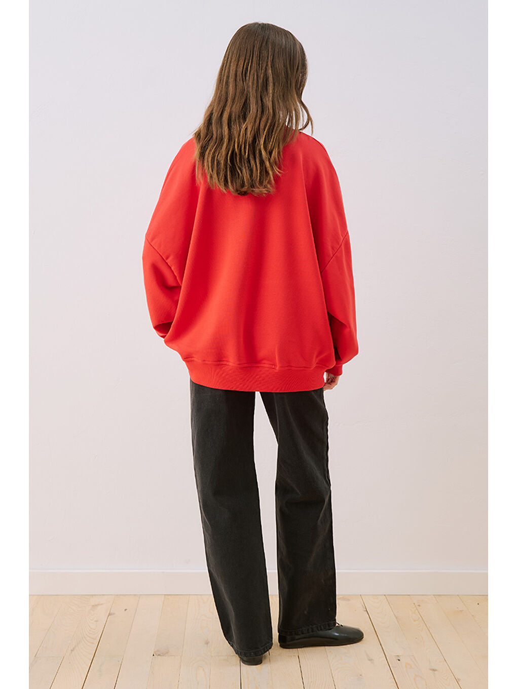 Oversıze Etiketli Sweatshırt Kırmızı-7