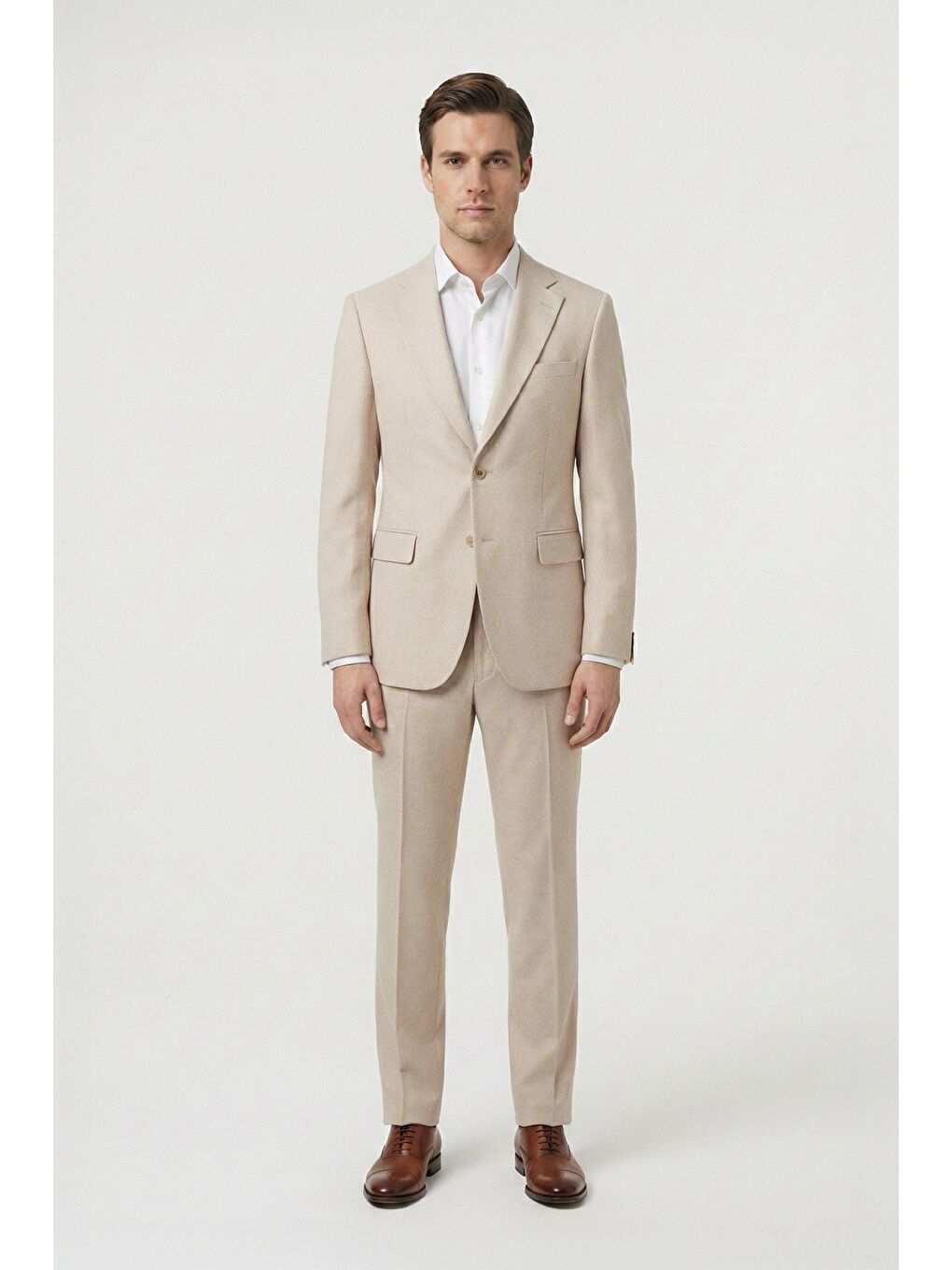 Giotelli Bej 6 Drop Polyester Viskon Karışımlı Elastan İçerikli Erkek Takım Elbise-1