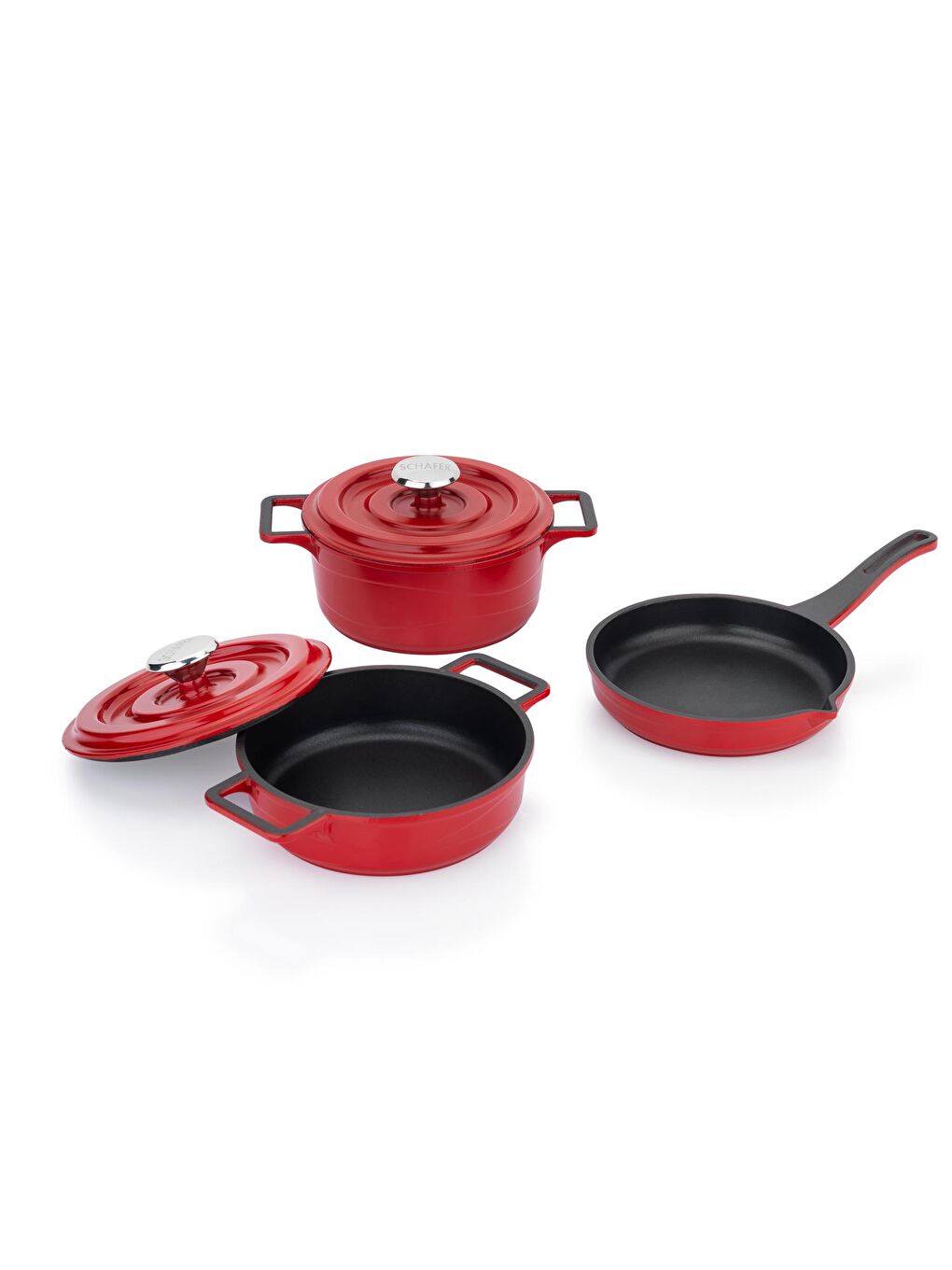 Pro Cast Mini Döküm Tencere Seti 5 Parça-Kırmızı