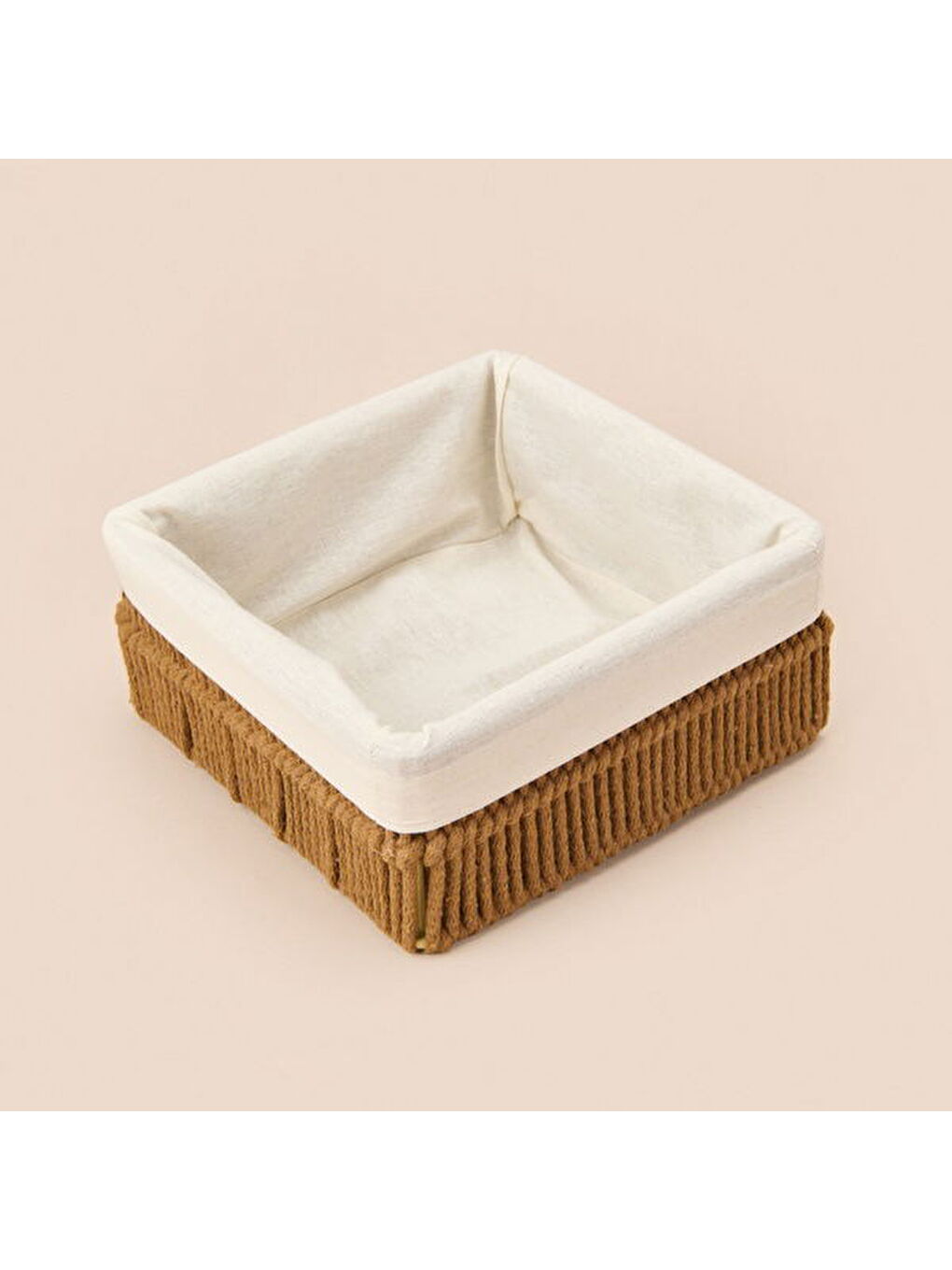 Earthy Hues Küçük Dekoratif Sepet - Bej / Beyaz - 18x18x8 cm