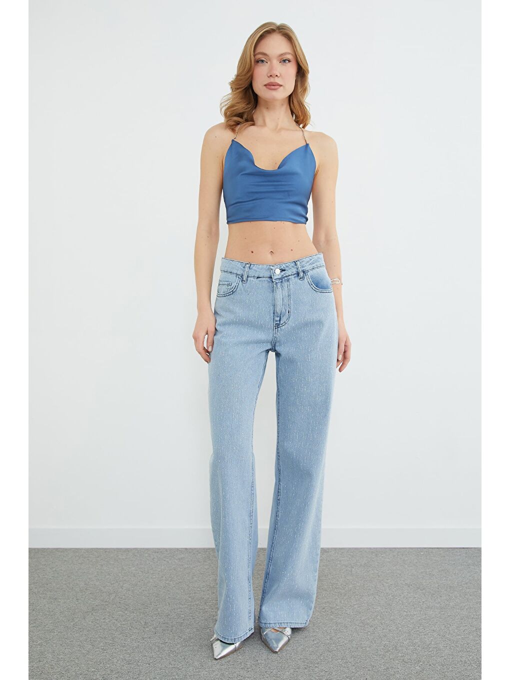 Mavi Taş Detaylı Yüksek Bel Jean-2