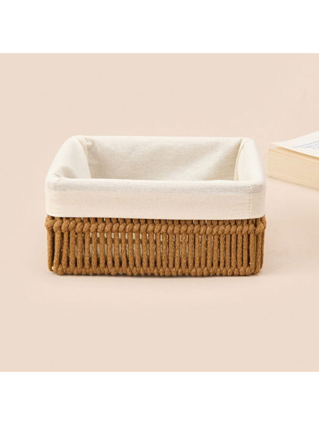 Earthy Hues Küçük Dekoratif Sepet - Bej / Beyaz - 18x18x8 cm-1