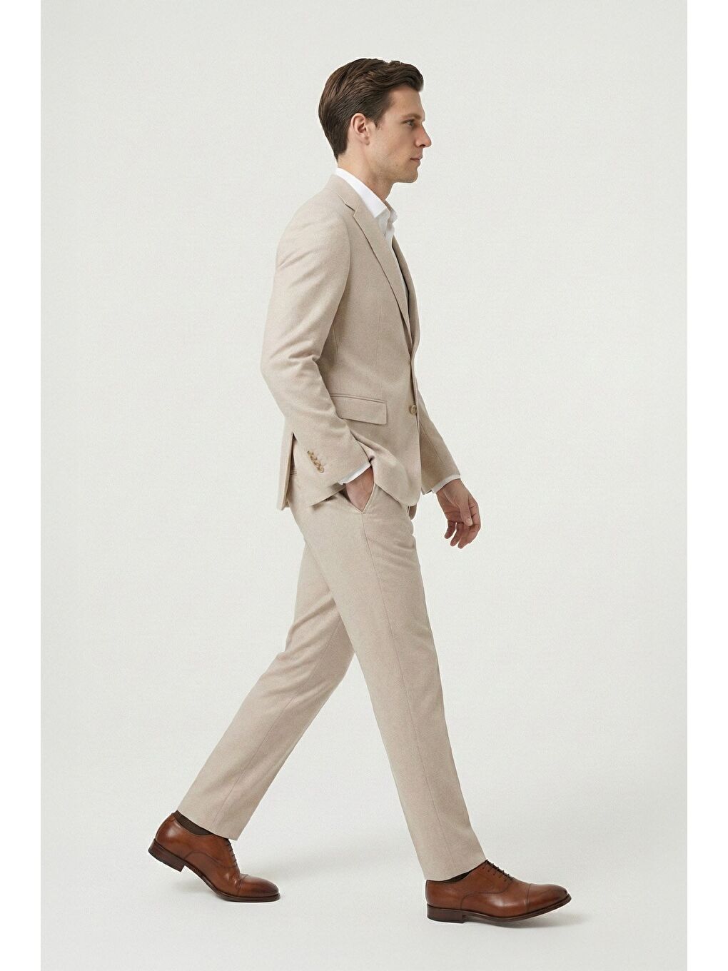 Giotelli Bej 6 Drop Polyester Viskon Karışımlı Elastan İçerikli Erkek Takım Elbise-2