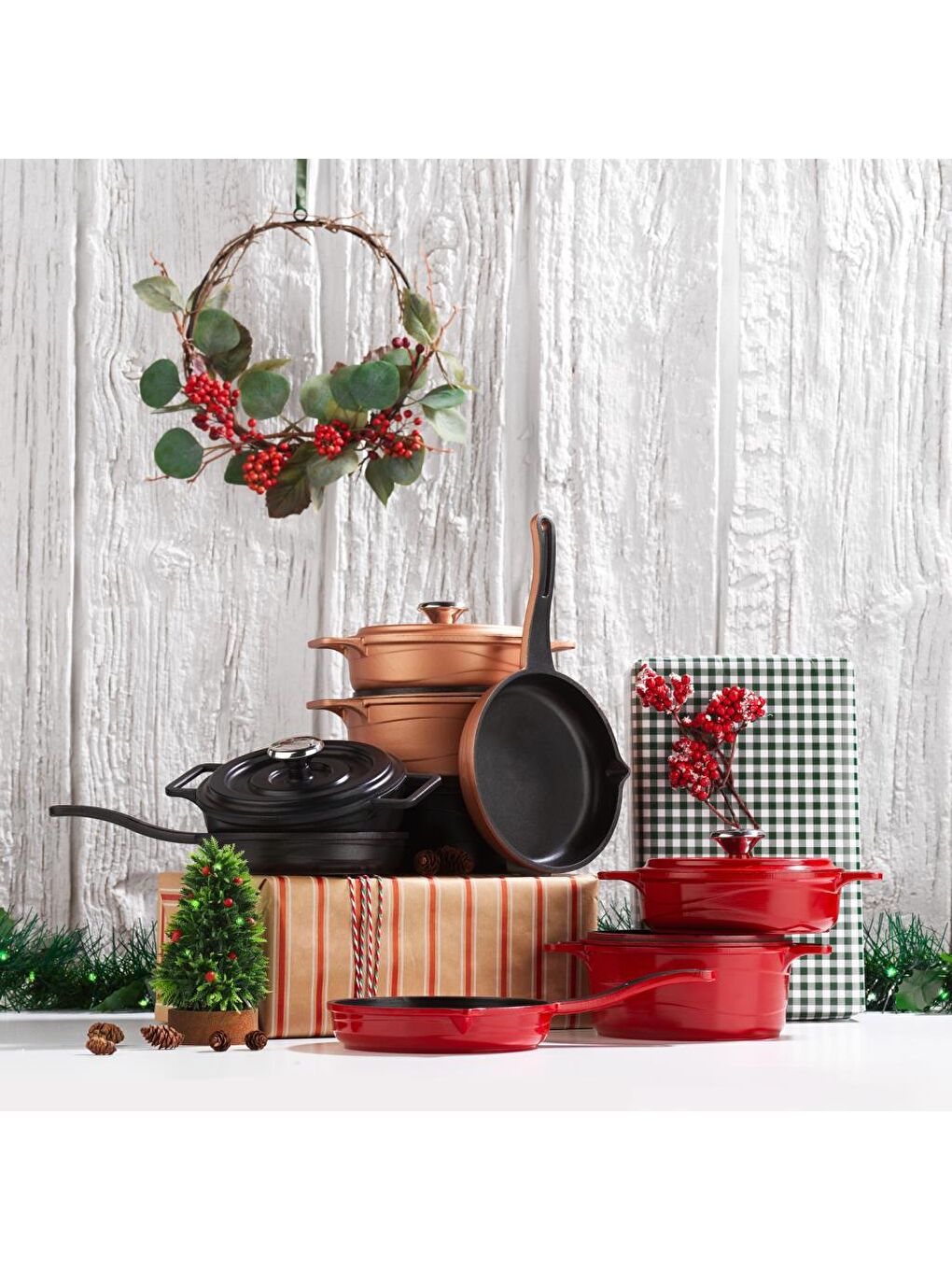 Pro Cast Mini Döküm Tencere Seti 5 Parça-Kırmızı-3