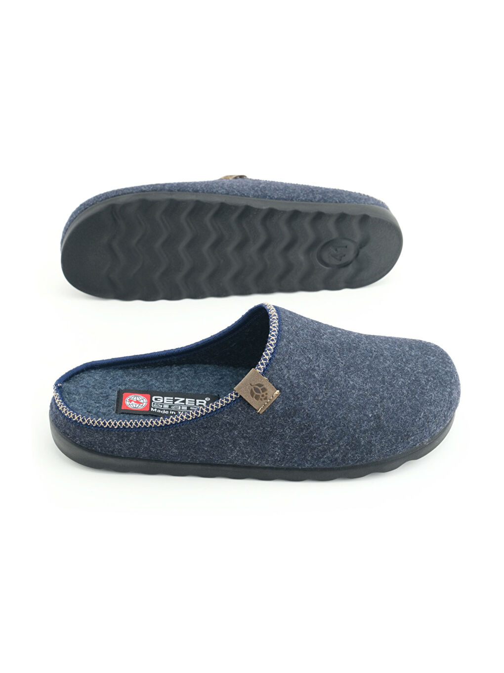 Lacivert Erkek Kışlık Keçe Rahat İç Taban PU Alt Taban Ev Bahçe Gondol Terlik-4