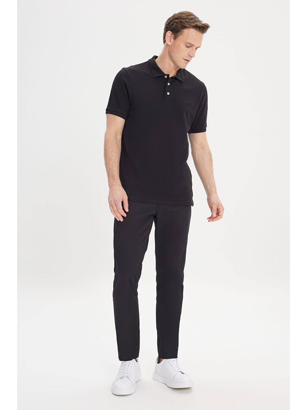 Erkek Siyah Slim Fit Dar Kesim Polo Yaka %100 Pamuk Kısa Kollu Tişört-1