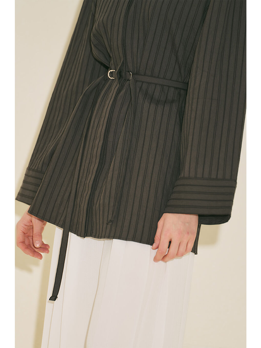 Dokuma Çizgli Gömlek Kahverengi-1