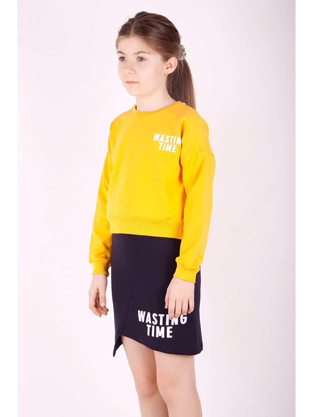 Sarı Kız Çocuk Wasting Baskılı Etekli Takım-1
