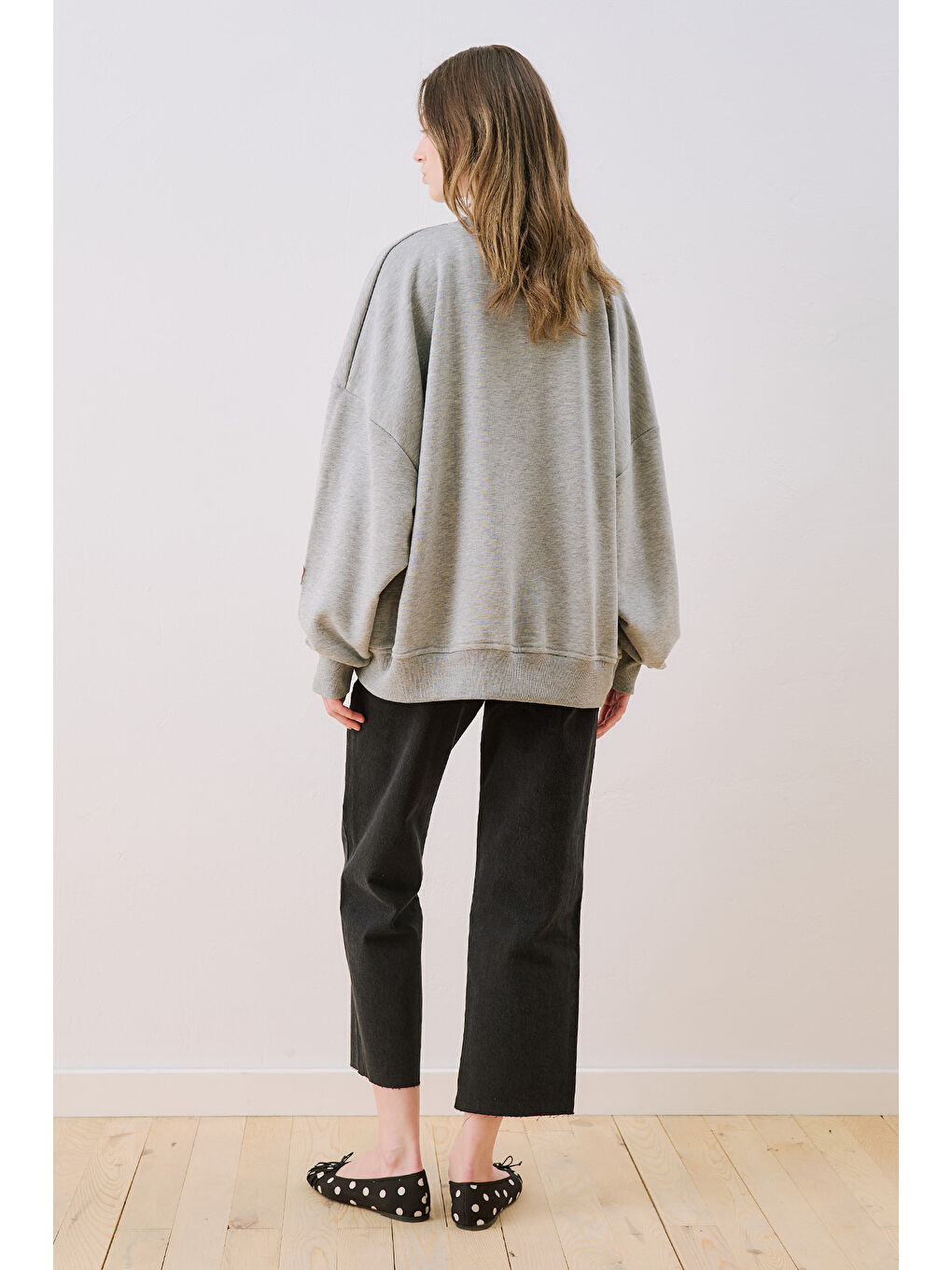 Oversıze Etiketli Sweatshırt Gri Melanj-6