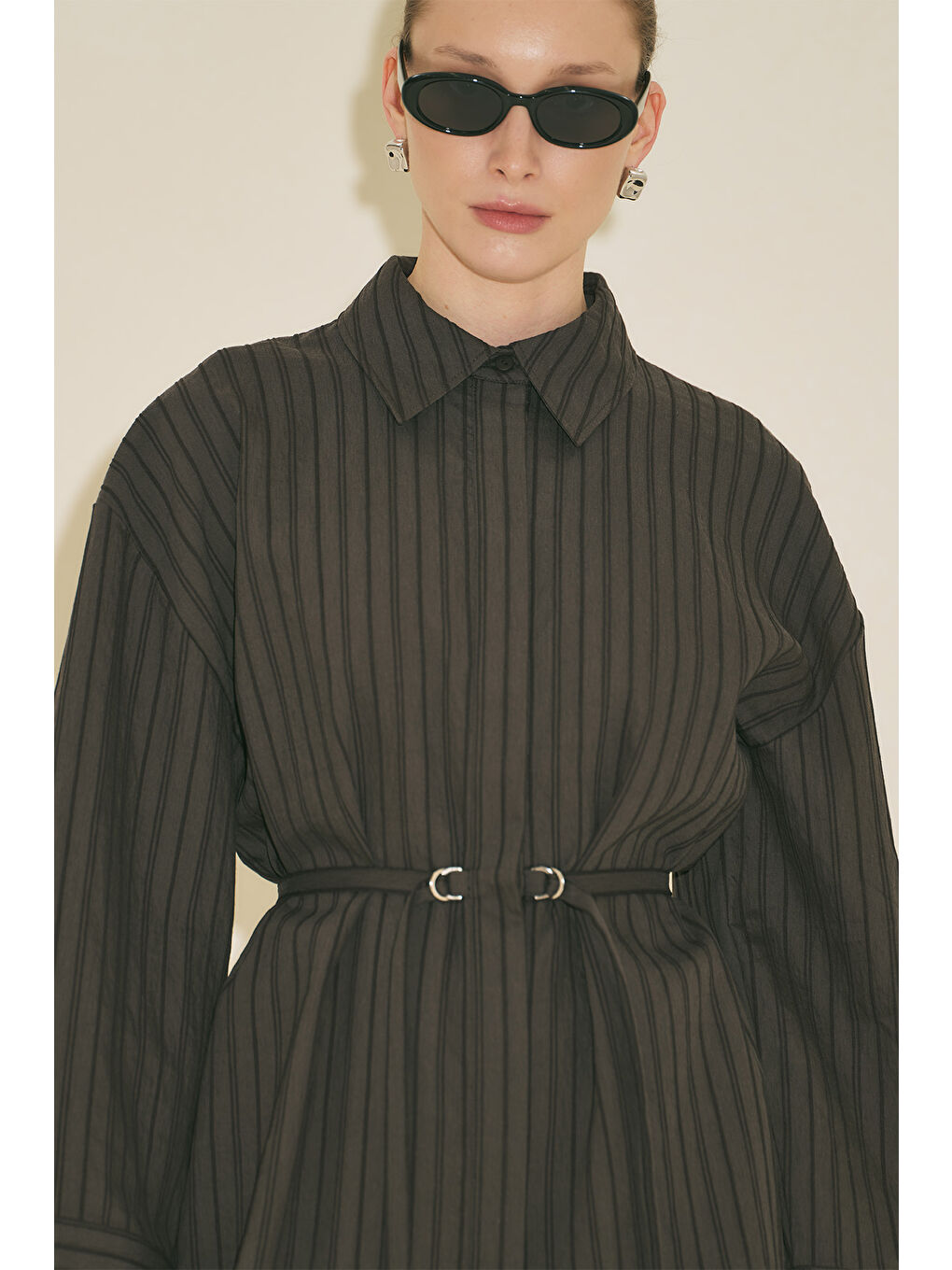 Dokuma Çizgli Gömlek Kahverengi-2