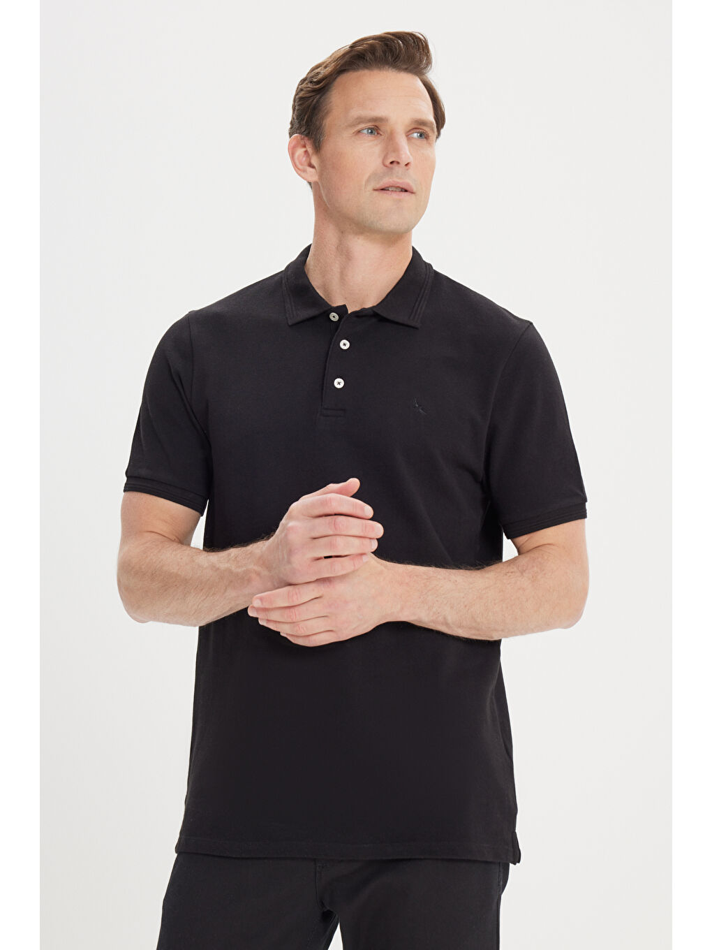 Erkek Siyah Slim Fit Dar Kesim Polo Yaka %100 Pamuk Kısa Kollu Tişört-2