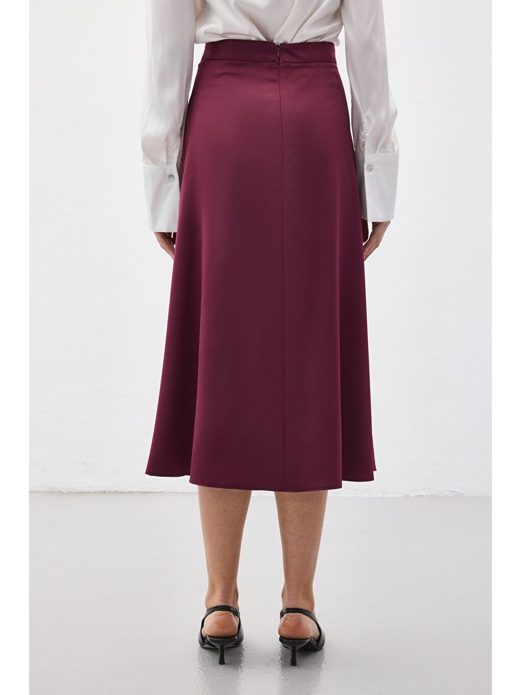 Yırtmaçlı Saten Etek - Mürdüm-7