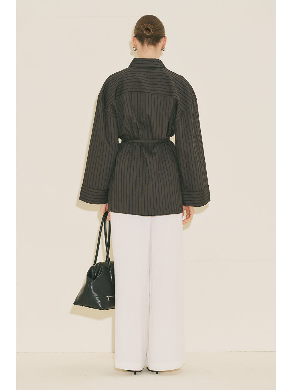 Dokuma Çizgli Gömlek Kahverengi-3