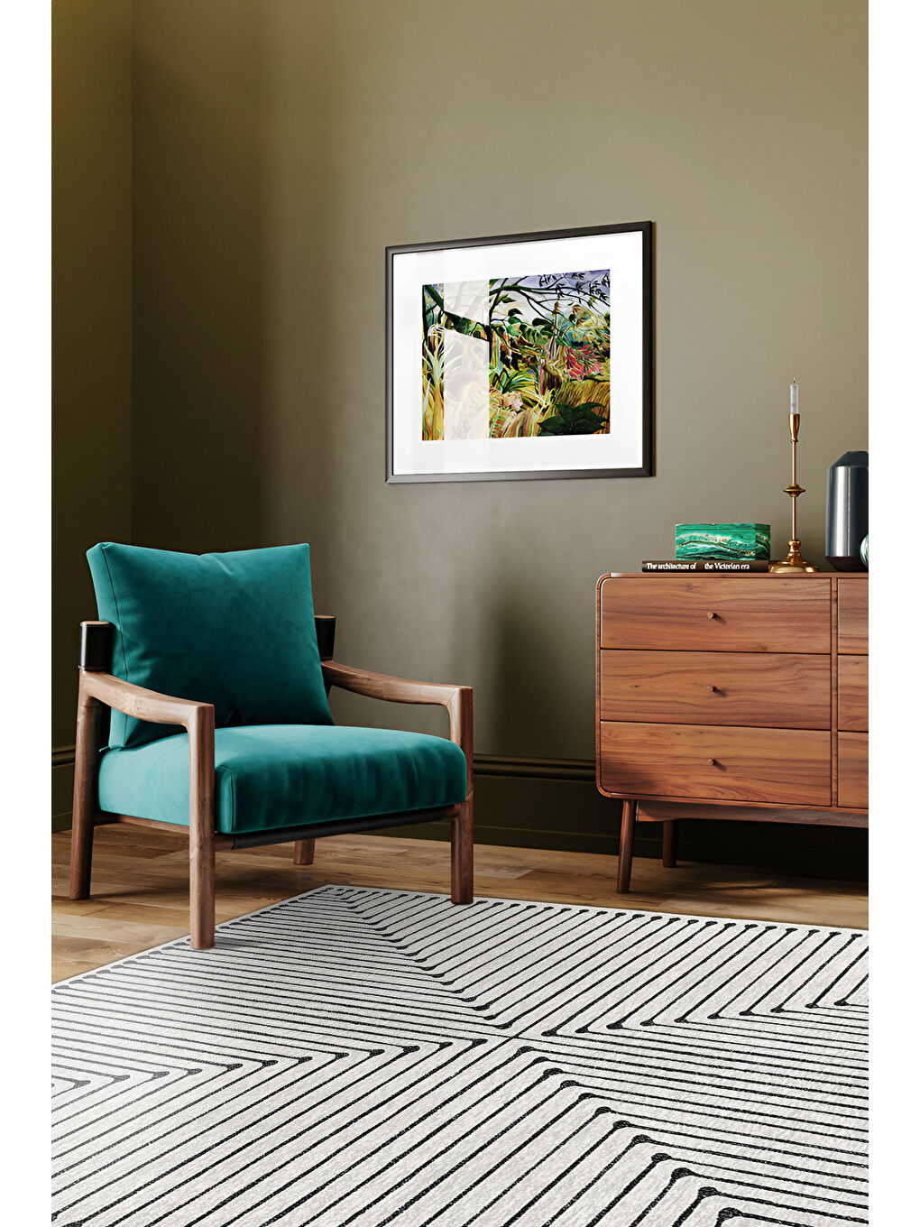 Siyah Dekoratif Özel Tasarım Yıkanabilir İnce Kaymaz Tabanlı Modern Halı KECE FR09-1