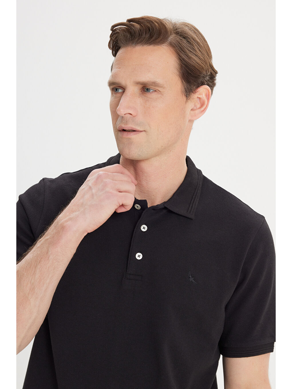 Erkek Siyah Slim Fit Dar Kesim Polo Yaka %100 Pamuk Kısa Kollu Tişört-3