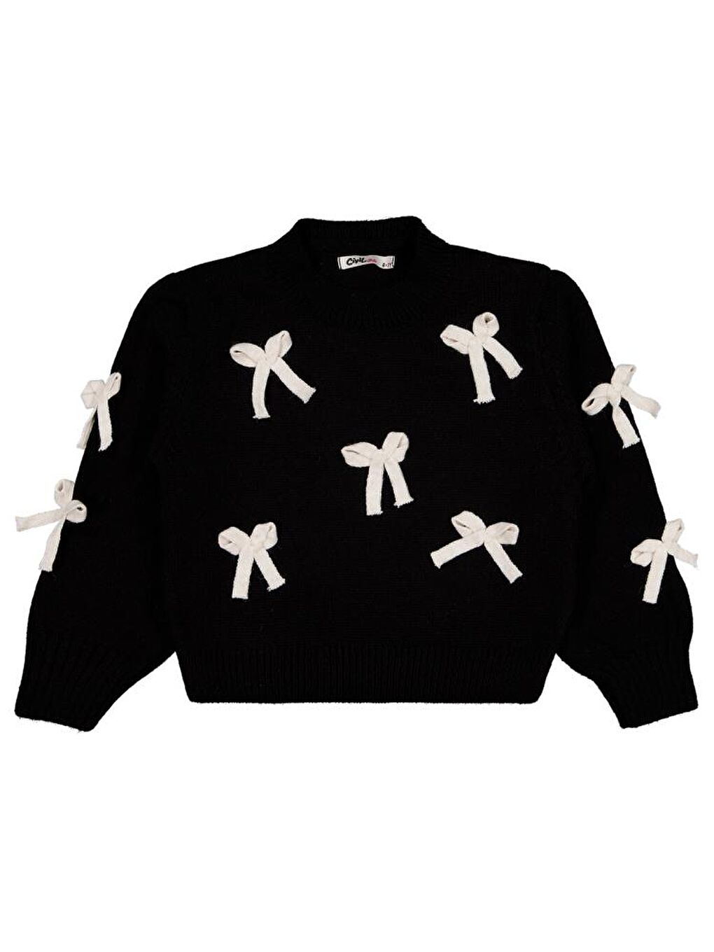 Girls Fiyonk Aksesuarlı 6-9 Yaş Kazak - Siyah 8-9 Yaş