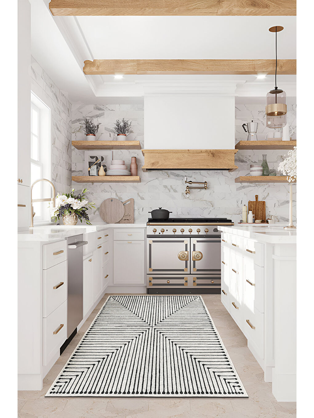 Siyah Dekoratif Özel Tasarım Yıkanabilir İnce Kaymaz Tabanlı Modern Halı KECE FR09-4