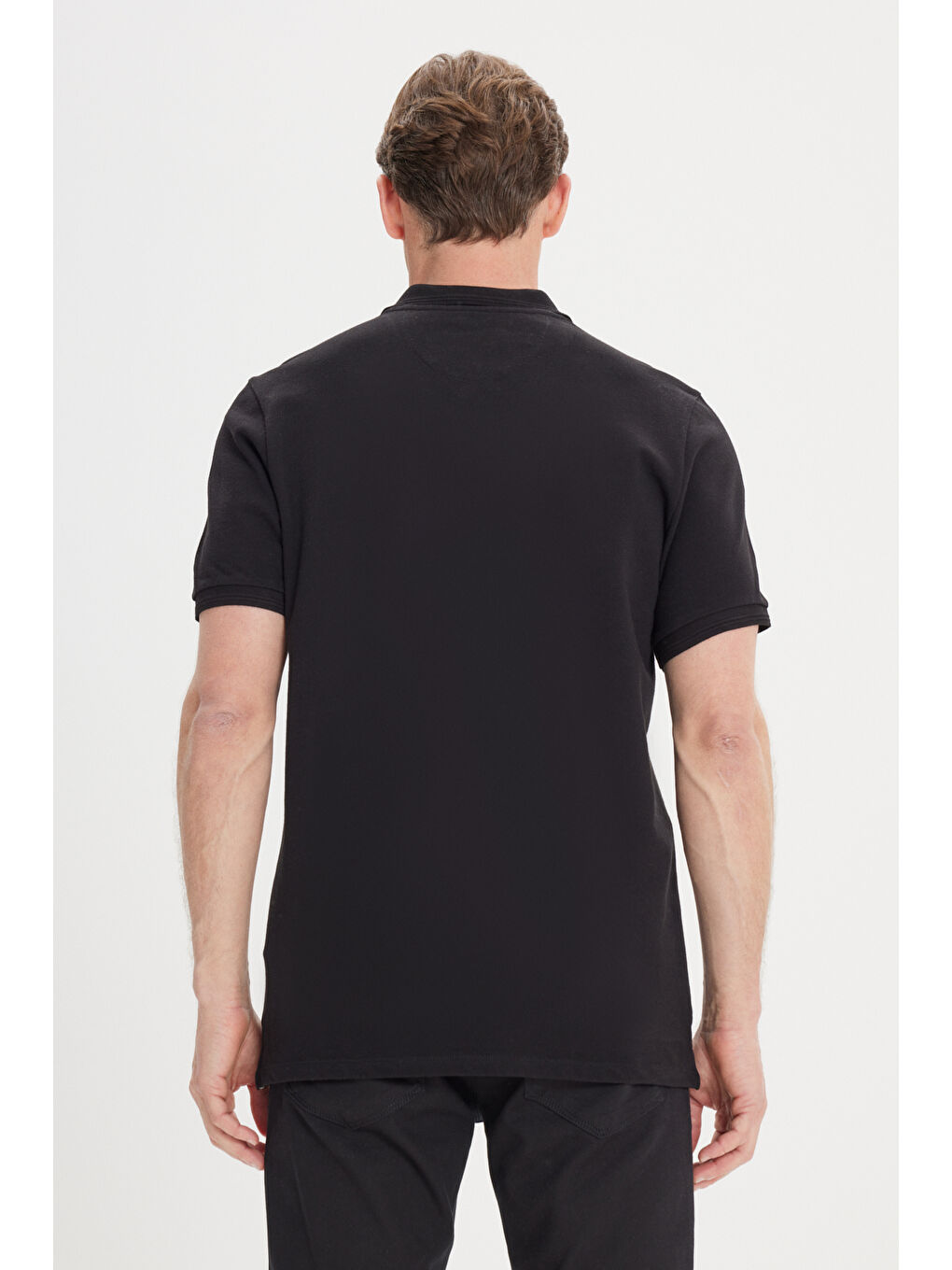 Erkek Siyah Slim Fit Dar Kesim Polo Yaka %100 Pamuk Kısa Kollu Tişört-4