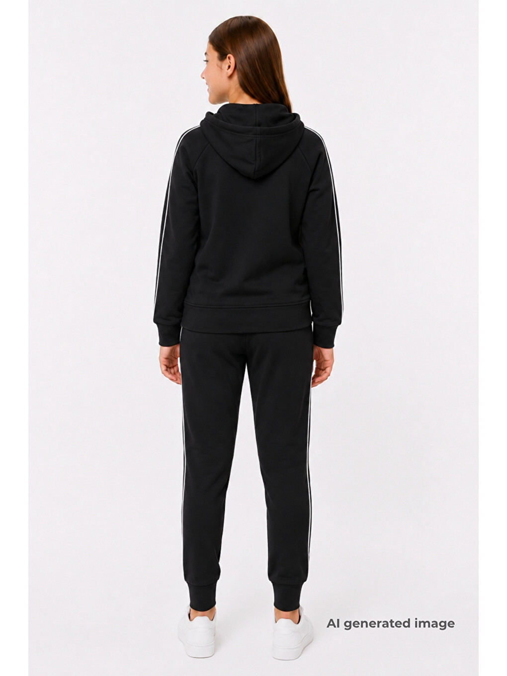Siyah Kız Çocuk Scuba Unlimited Çift Şeritli Kapüşonlu Reglan Kol Dalgıç Kumaş Eşofman Takımı Esf7023-5