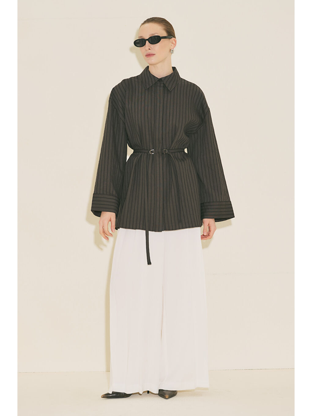 Dokuma Çizgli Gömlek Kahverengi-7