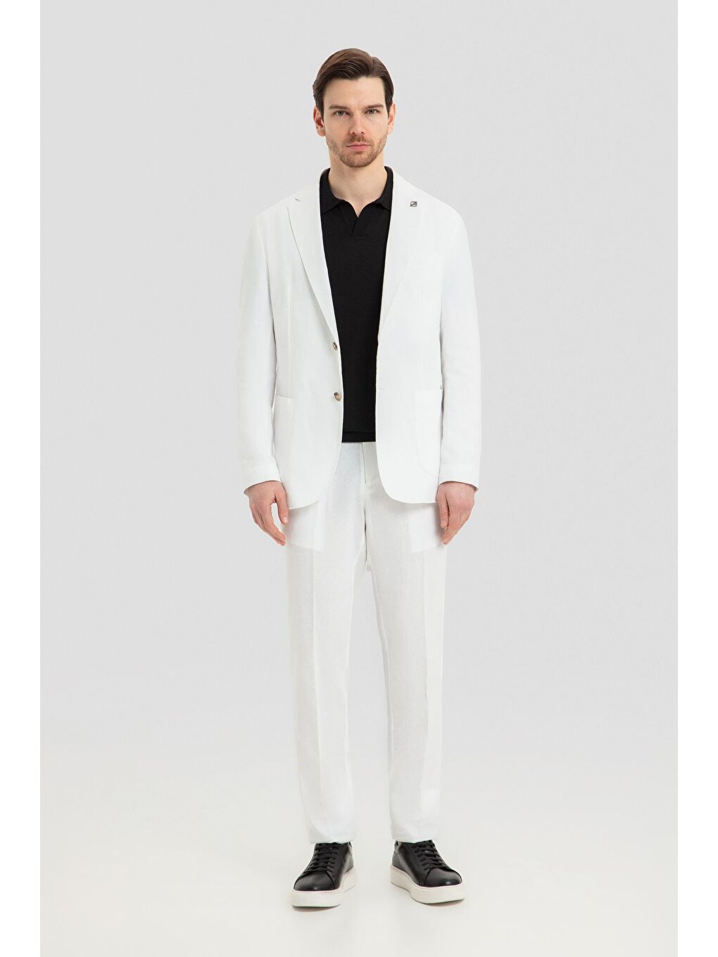 Mono Yaka Keten Takım Elbise Beyaz-1