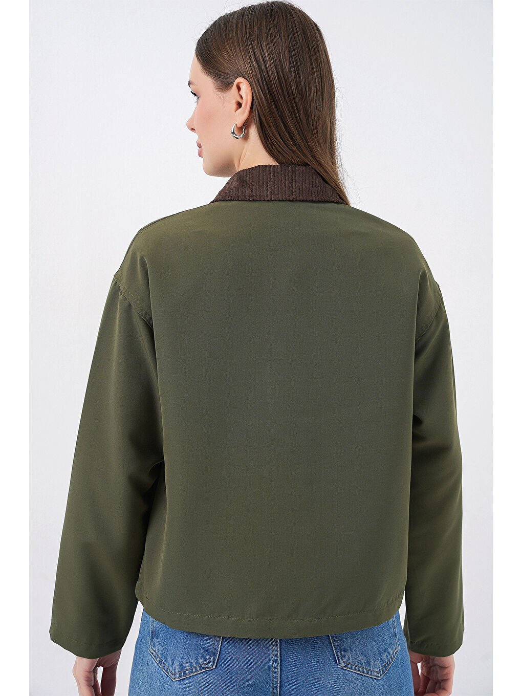 Kadın Cep Detaylı Kısa Ceket 5975 - Haki-7