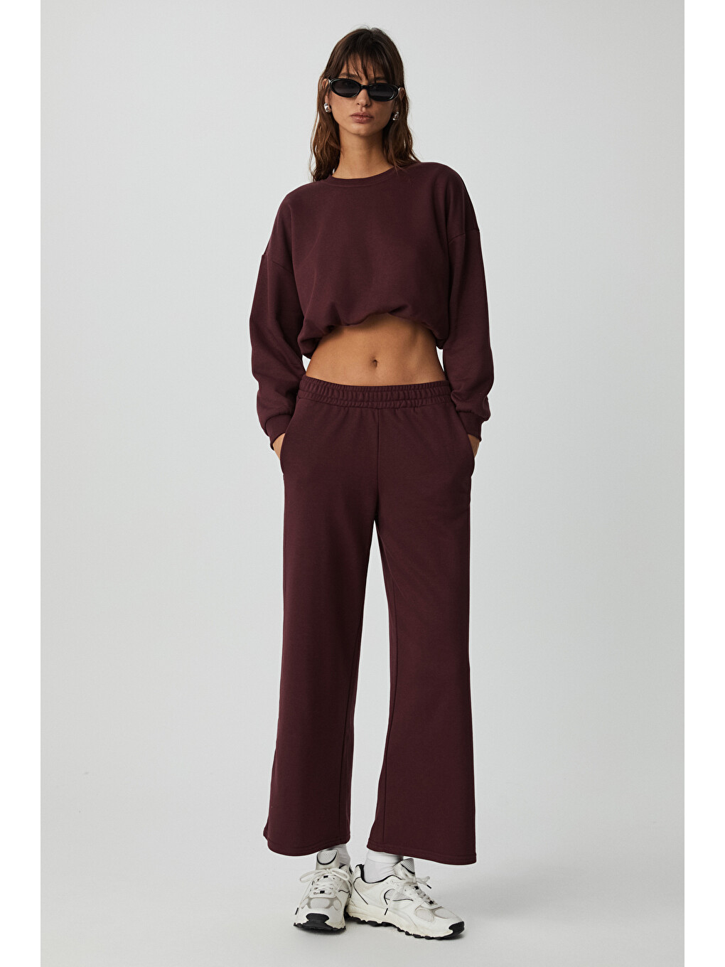 Dewanna Kadın Uzun Kollu Crop Bordo Eşofman Takımı-3