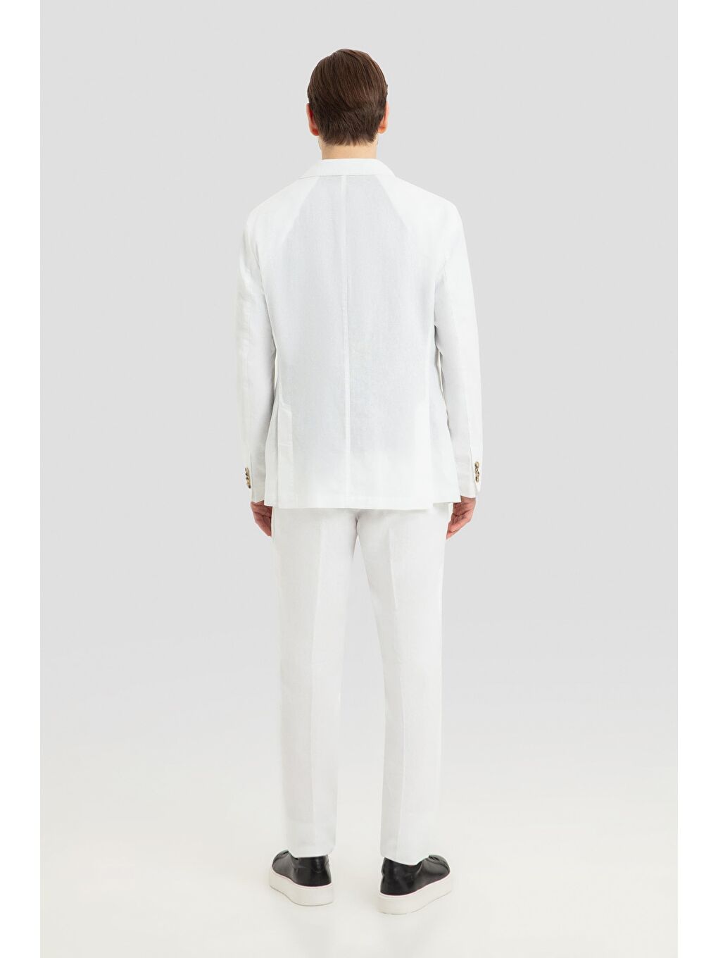 Mono Yaka Keten Takım Elbise Beyaz-3