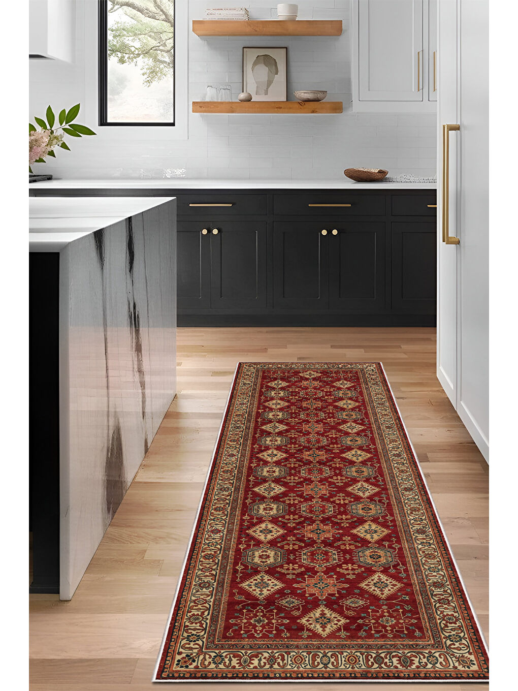 Kırmızı Dekoratif Özel Tasarım Yıkanabilir İnce Kaymaz Tabanlı Modern Halı KECE FR07-4