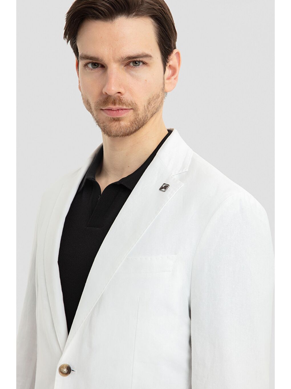 Mono Yaka Keten Takım Elbise Beyaz-4