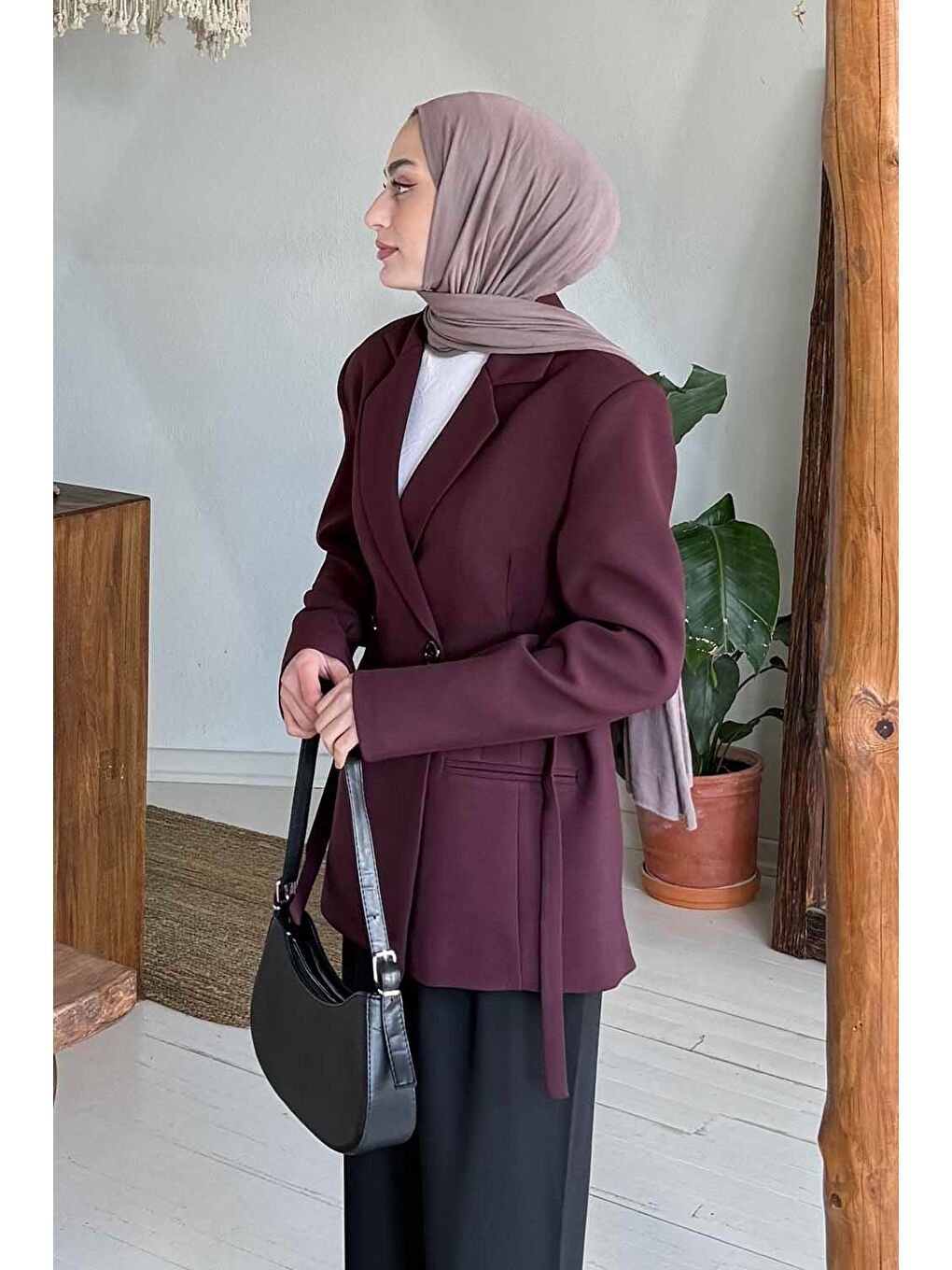 Yandan Bağlamalı Ceket Bordo-1
