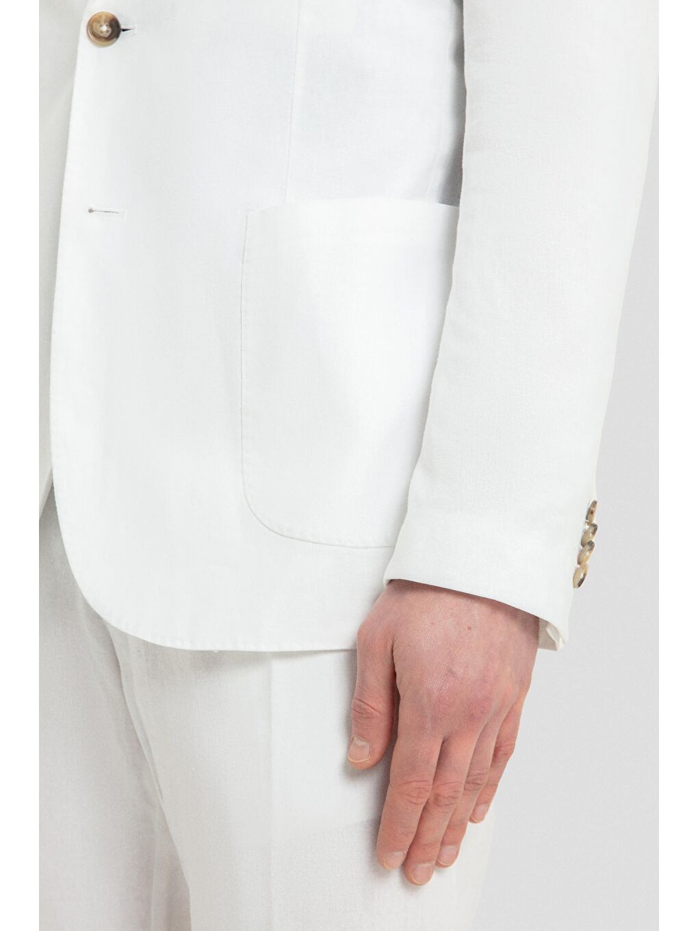 Mono Yaka Keten Takım Elbise Beyaz-5