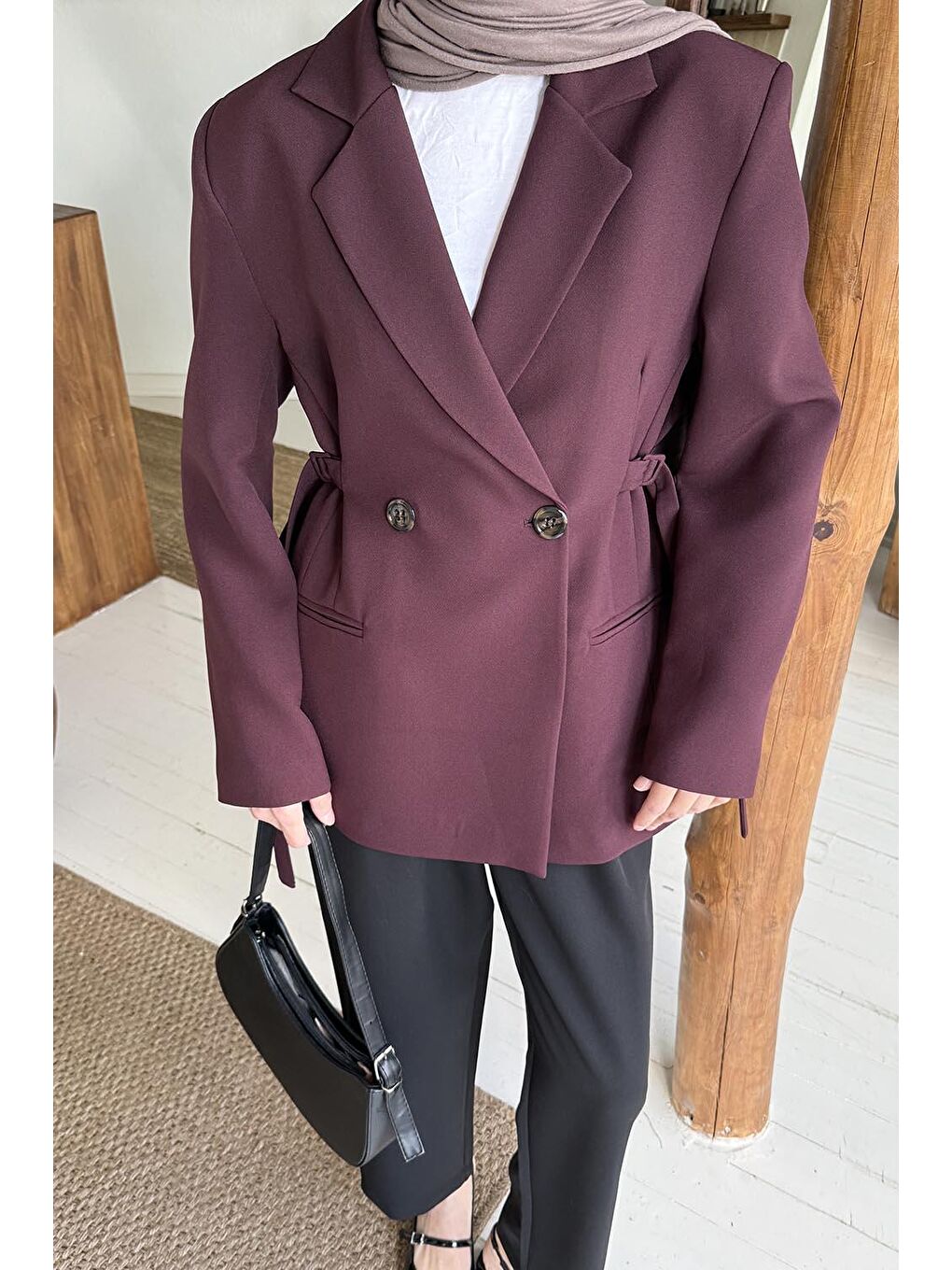 Yandan Bağlamalı Ceket Bordo-2